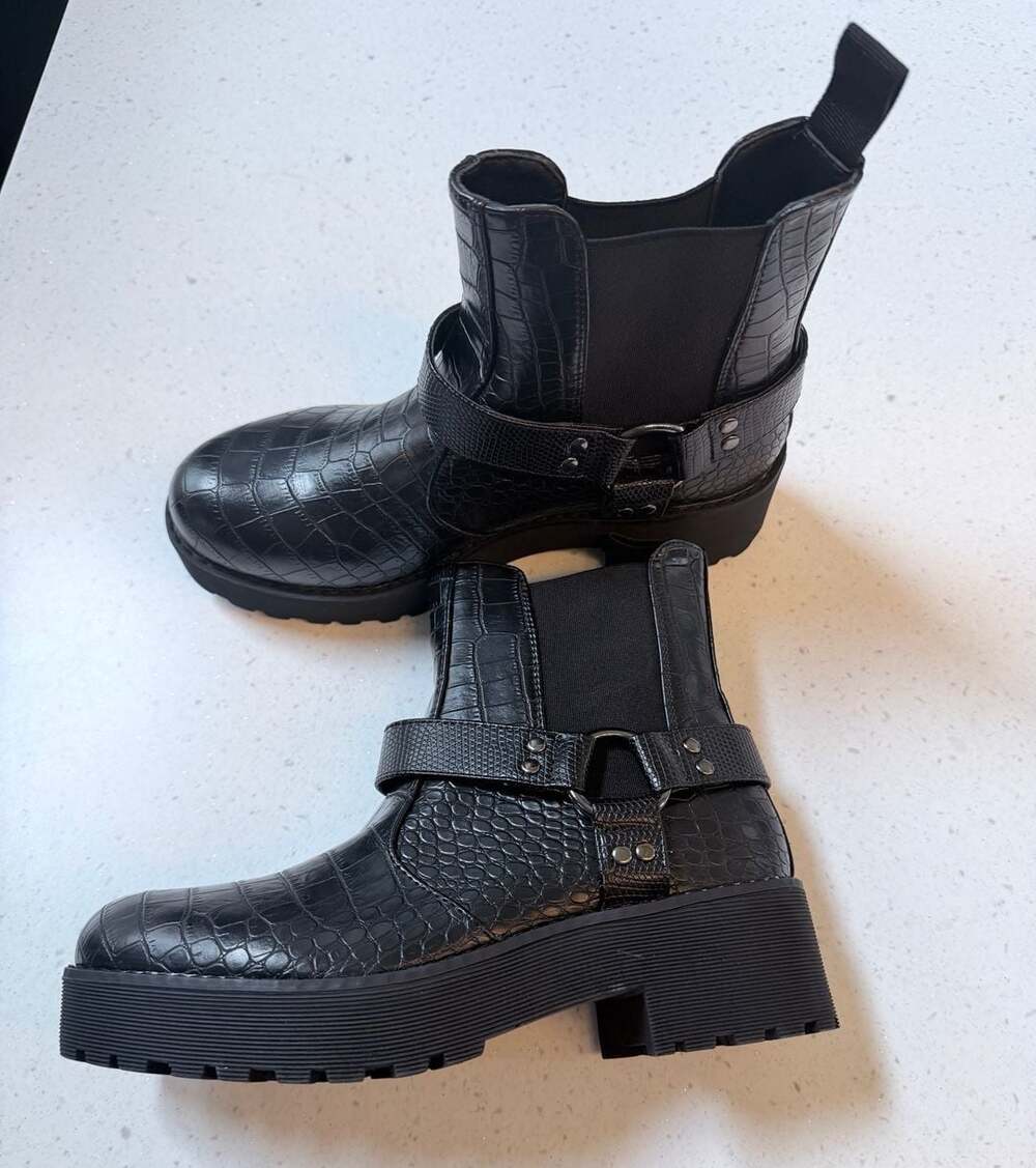 Koi Footwear Topia Platform Harness Chelsea Boots in Black